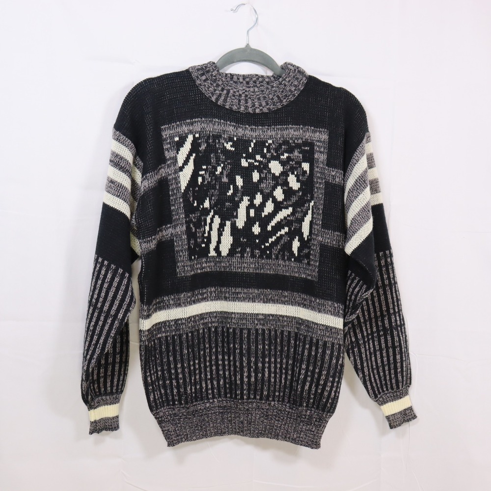 Emporio Gitano Sweater Small Black Mens Vintage Abstract Geometric Pullover